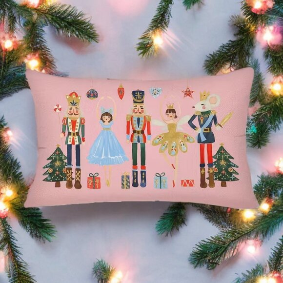 Pink Nutcracker Pillow Cover Decorative Case Accent Xmas Holiday Christmas Decor - Picture 1 of 10